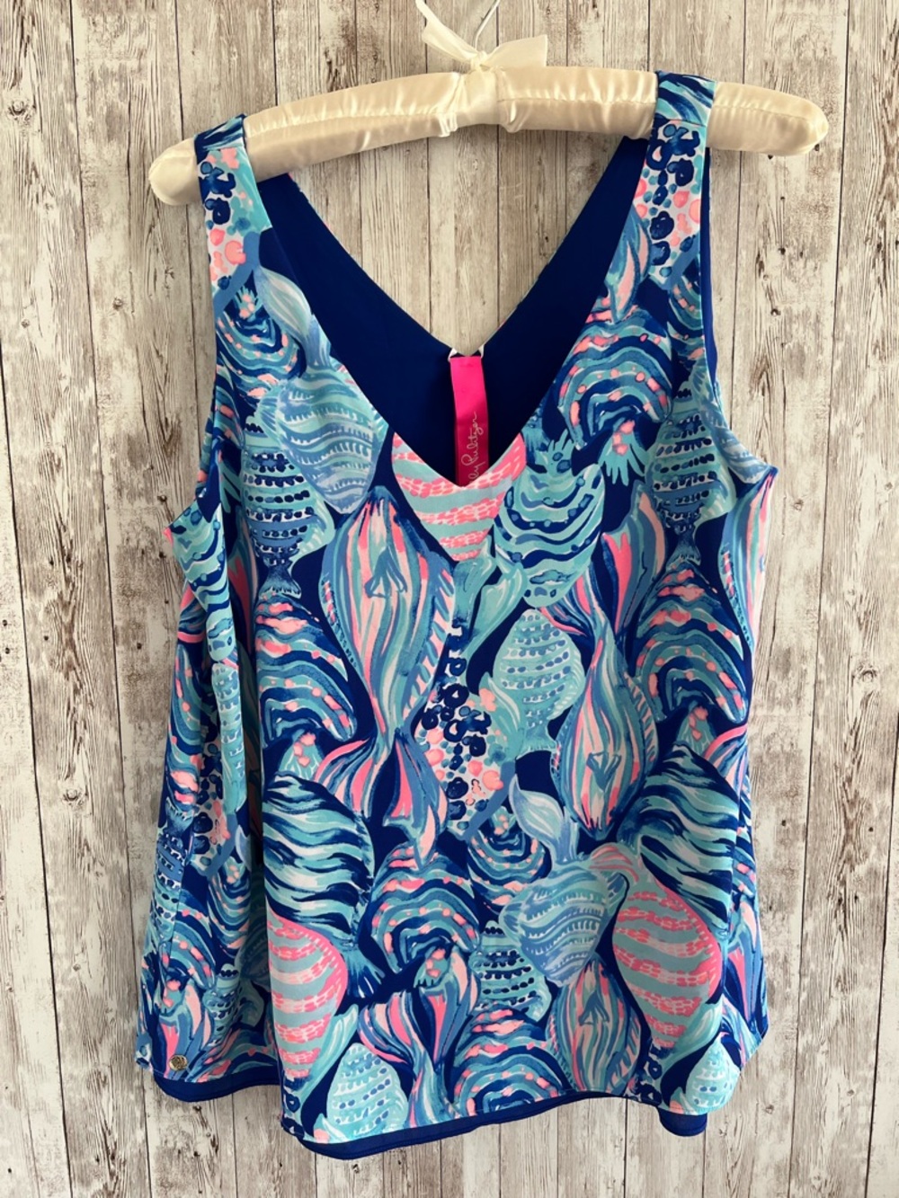 Lilly Pulitzer Florin Silk Twilight Blue Scale Up Reversible Tank Medium